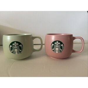 2 New STARBUCKS COFFEE MUG/CUP PINK And MINT WITH  MERMAID LOGO 12 OUNCES